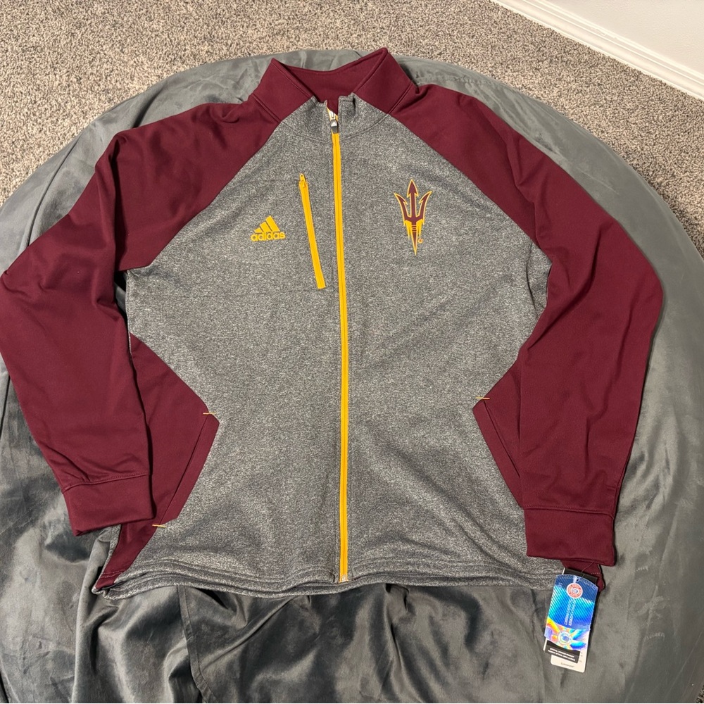 Adidas Maroon and Gray Jacket with Yellow Details